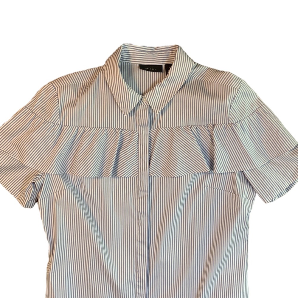 Halogen Striped Hidden Button Up Ruffle Top Size Medium - Picture 5 of 8